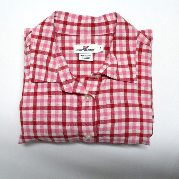 Vineyard Vines Size 0 Women's Long Sleeve Plaid 1/2 Button Front Blouse or Shirt - Picture 10 of 12